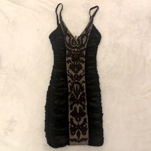 Bebe Sexy Black and Tan Lace Bodycon Mini Dress